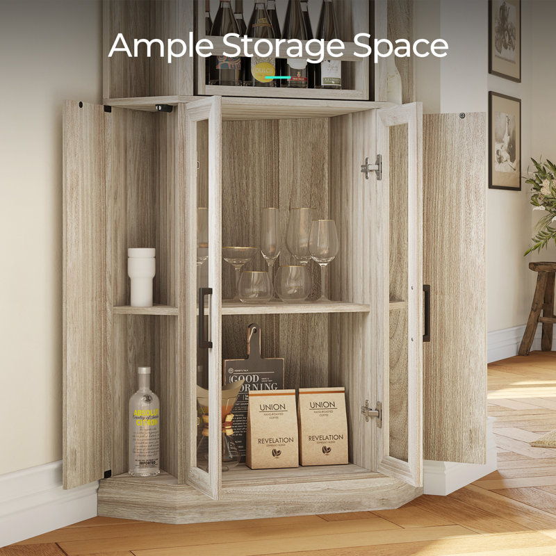 Wood Glass Corner Curio Cabinet 68.5 H White